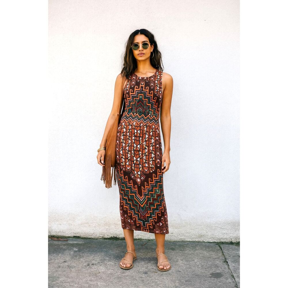 Mara Hoffman Multicolor Tribal Graphic Maxi Beach Dress Women's Size Large